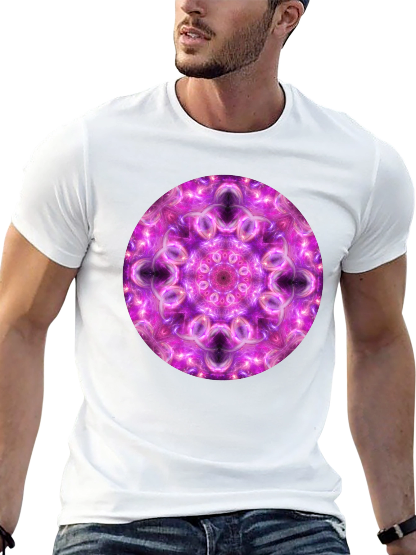 Black T-Shirt with Purple Mandala Design