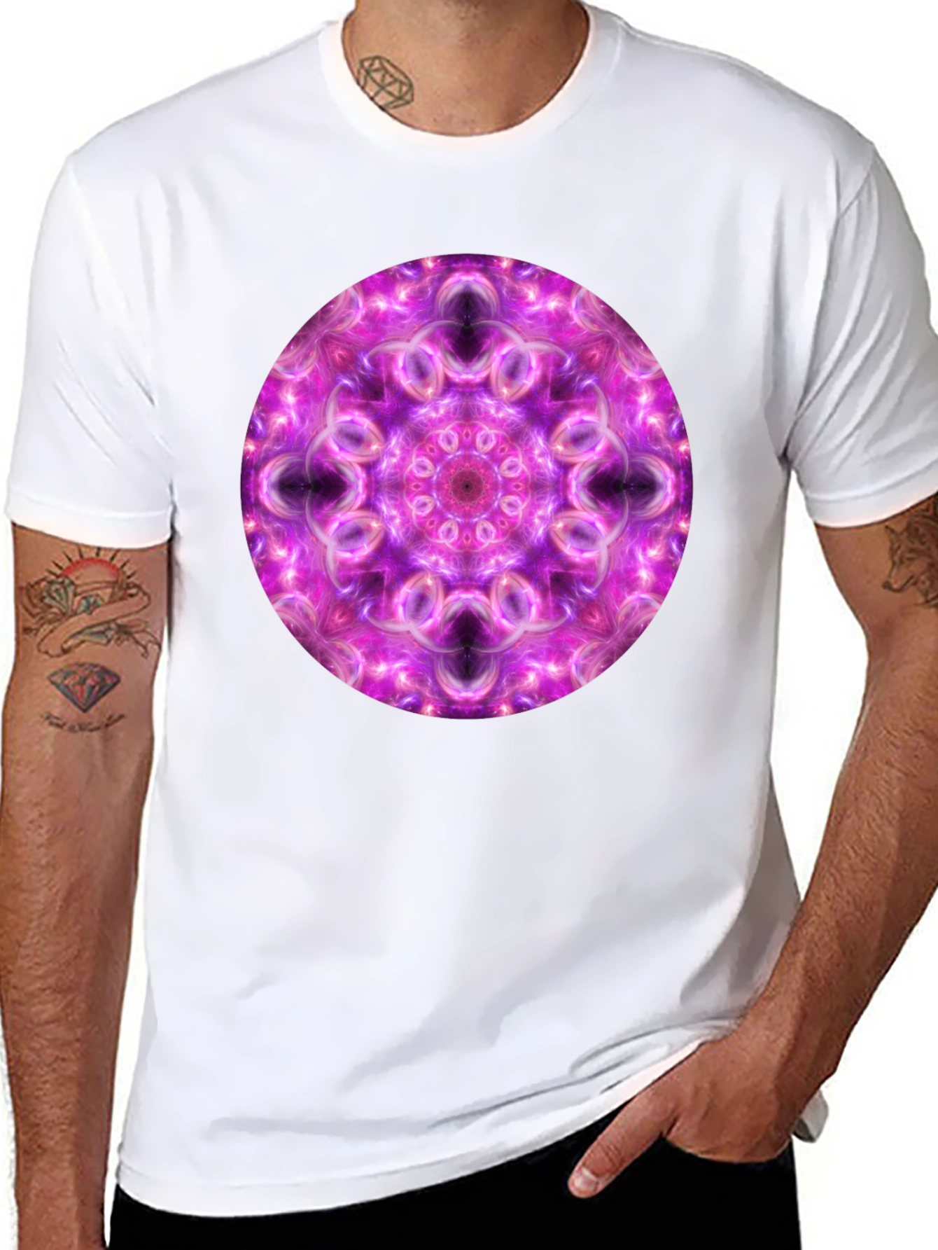 Black T-Shirt with Purple Mandala Design