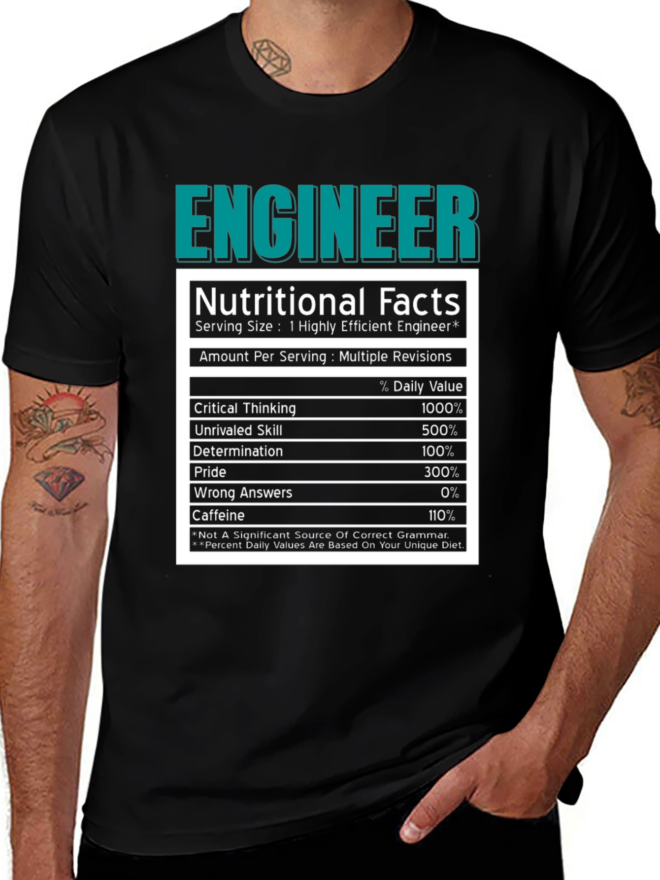 Engineer Nutritional Facts Black T-Shirt