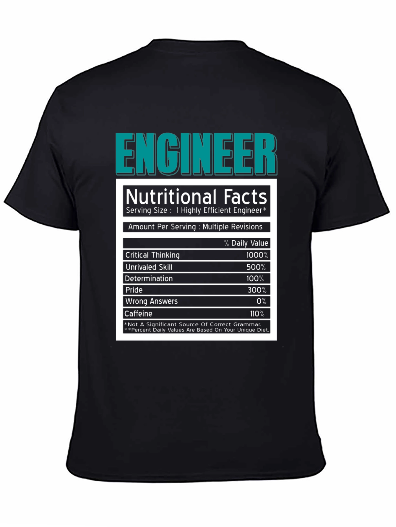 Engineer Nutritional Facts Black T-Shirt