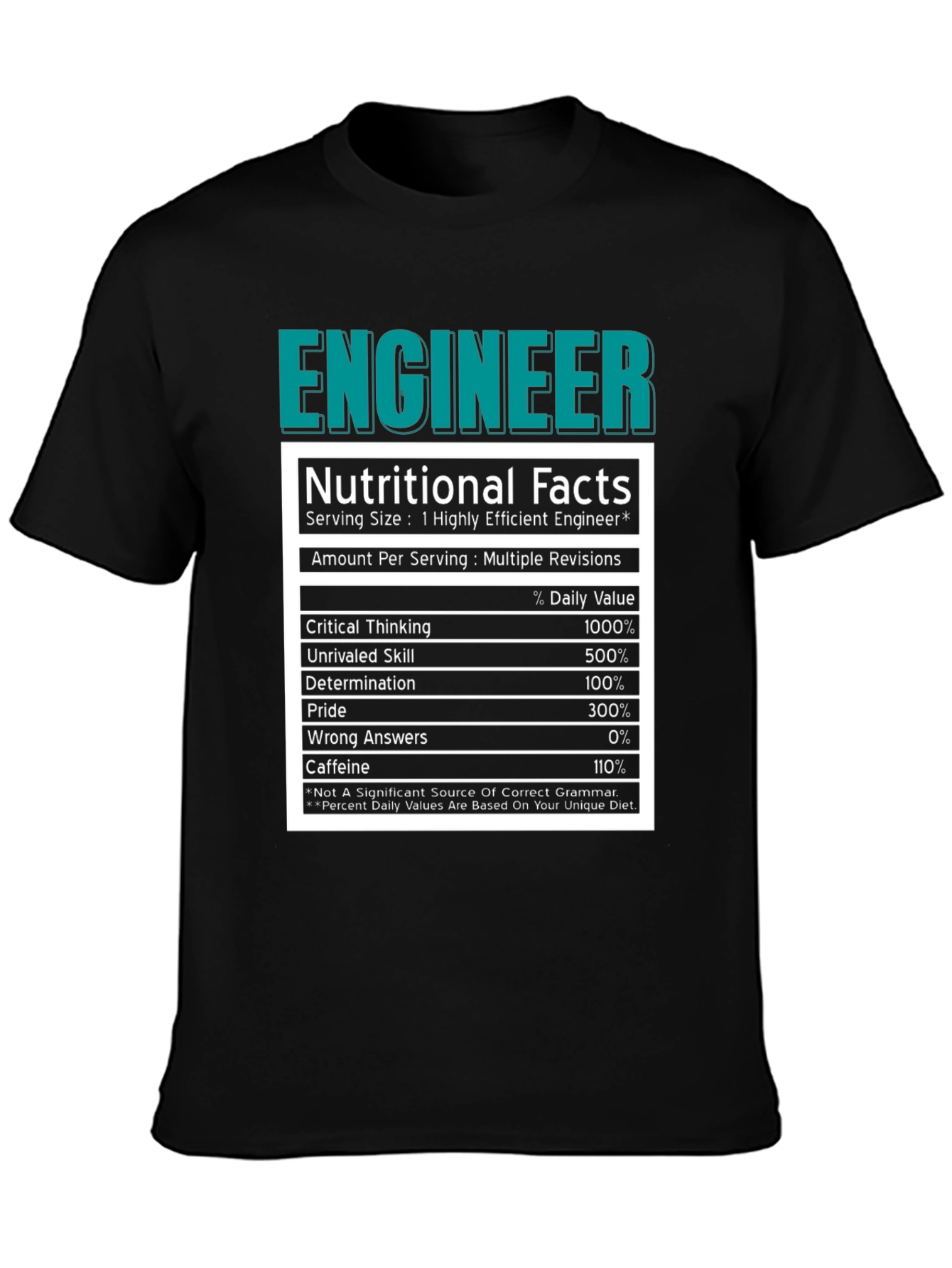 Engineer Nutritional Facts Black T-Shirt