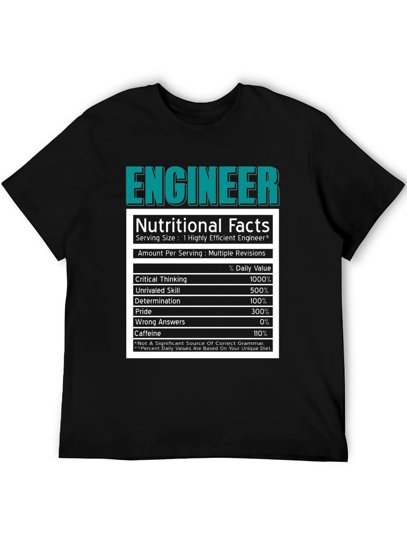 Engineer Nutritional Facts Black T-Shirt