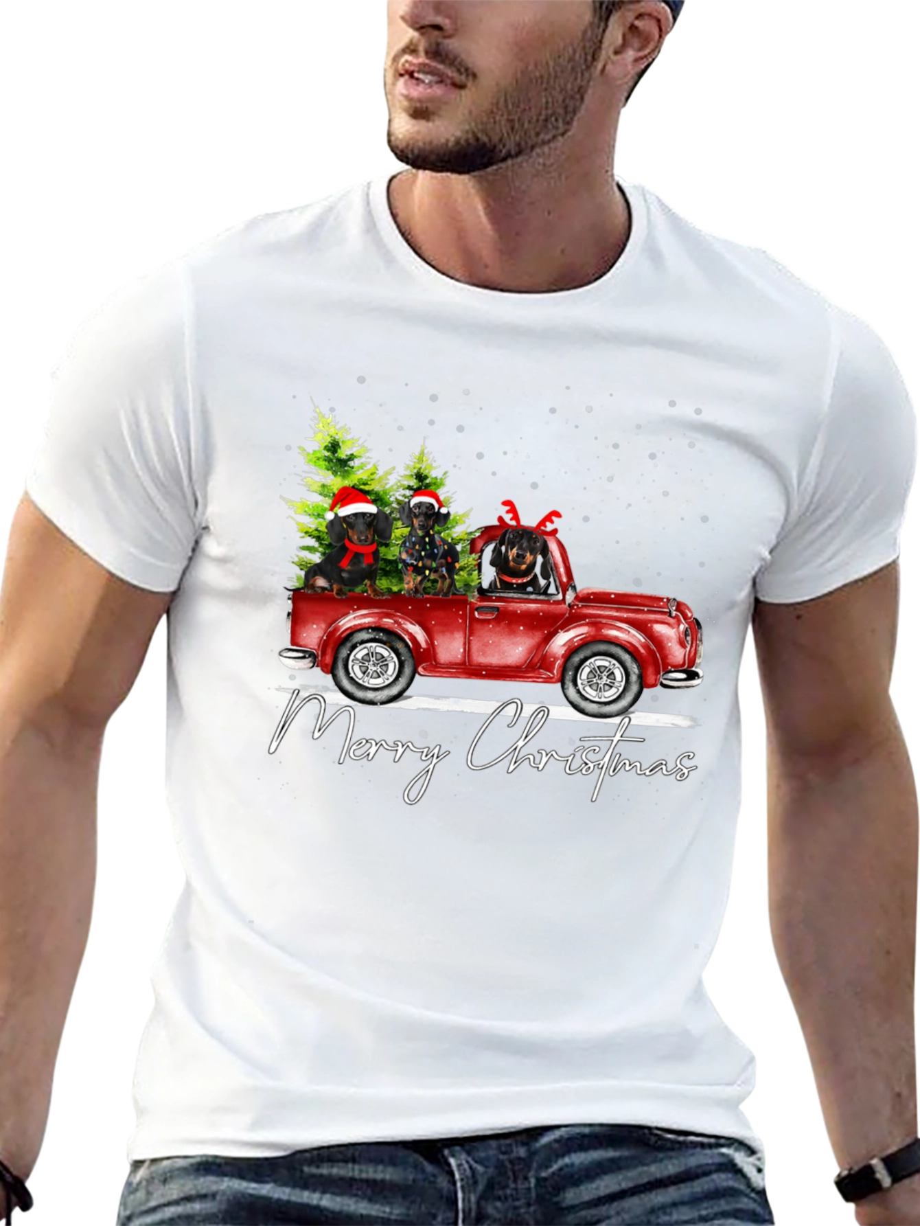 Dachshunds Christmas Truck Graphic Tee