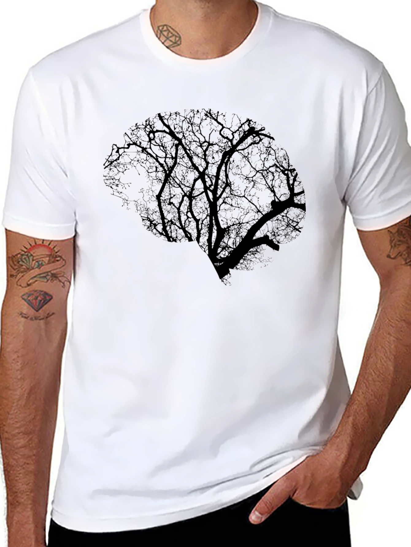 Brain Tree Graphic Tee - Black Cotton T-Shirt