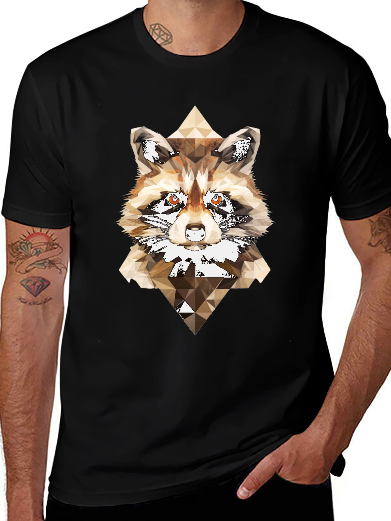 Geometric Raccoon Graphic Tee - Modern Animal Print Shirt