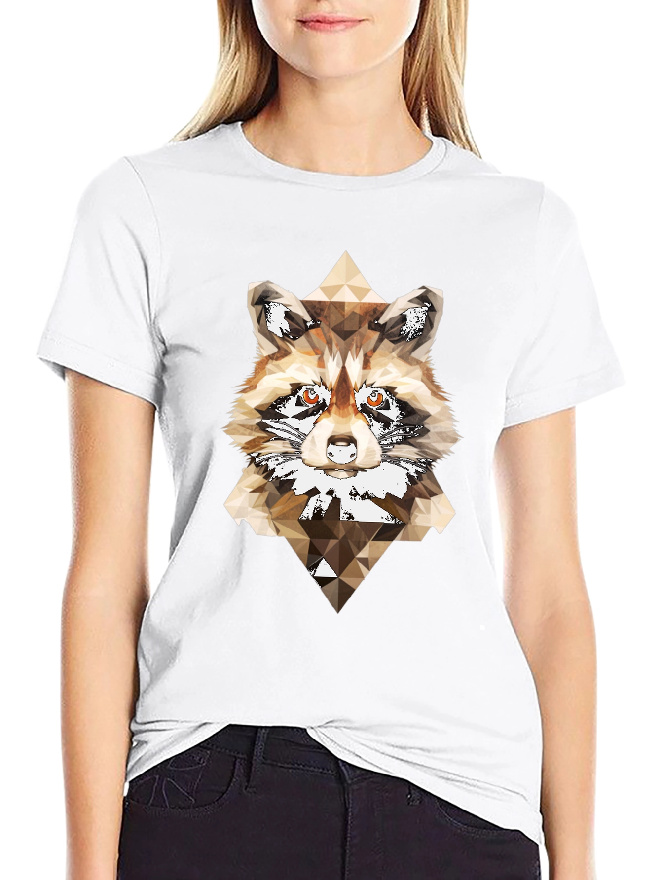 Geometric Raccoon Graphic Tee - Modern Animal Print Shirt