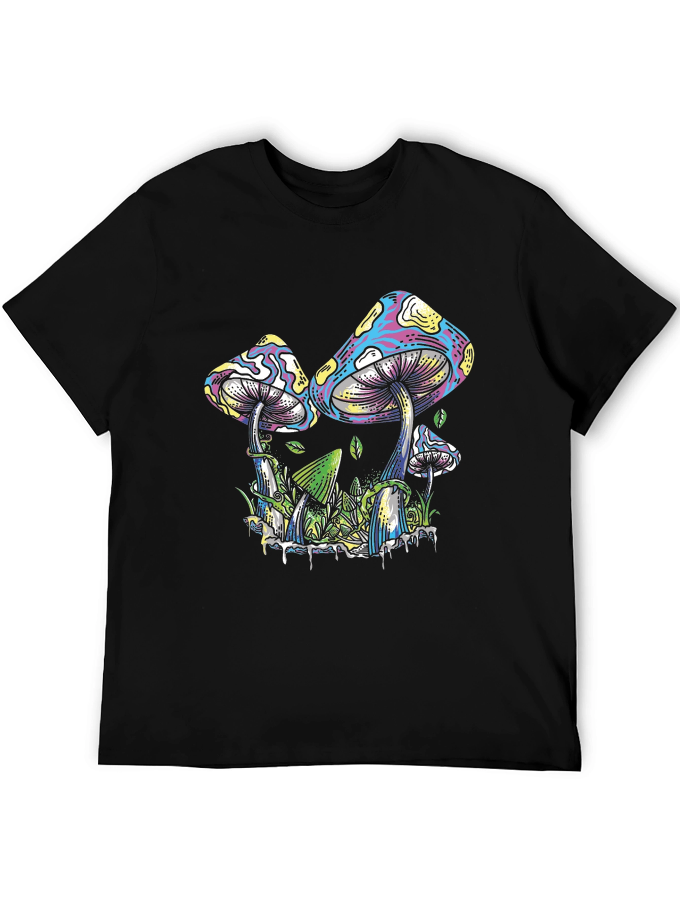 Psychedelic Mushroom Graphic Tee - Black Cotton T-Shirt