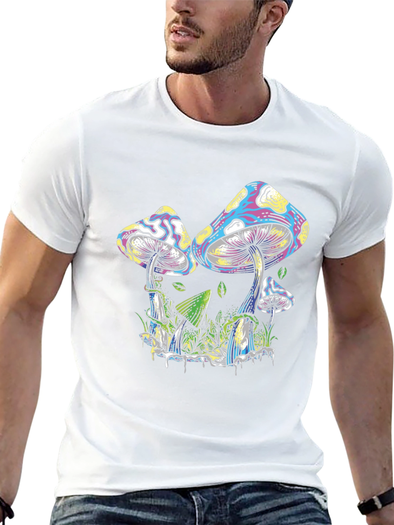 Psychedelic Mushroom Graphic Tee - Black Cotton T-Shirt