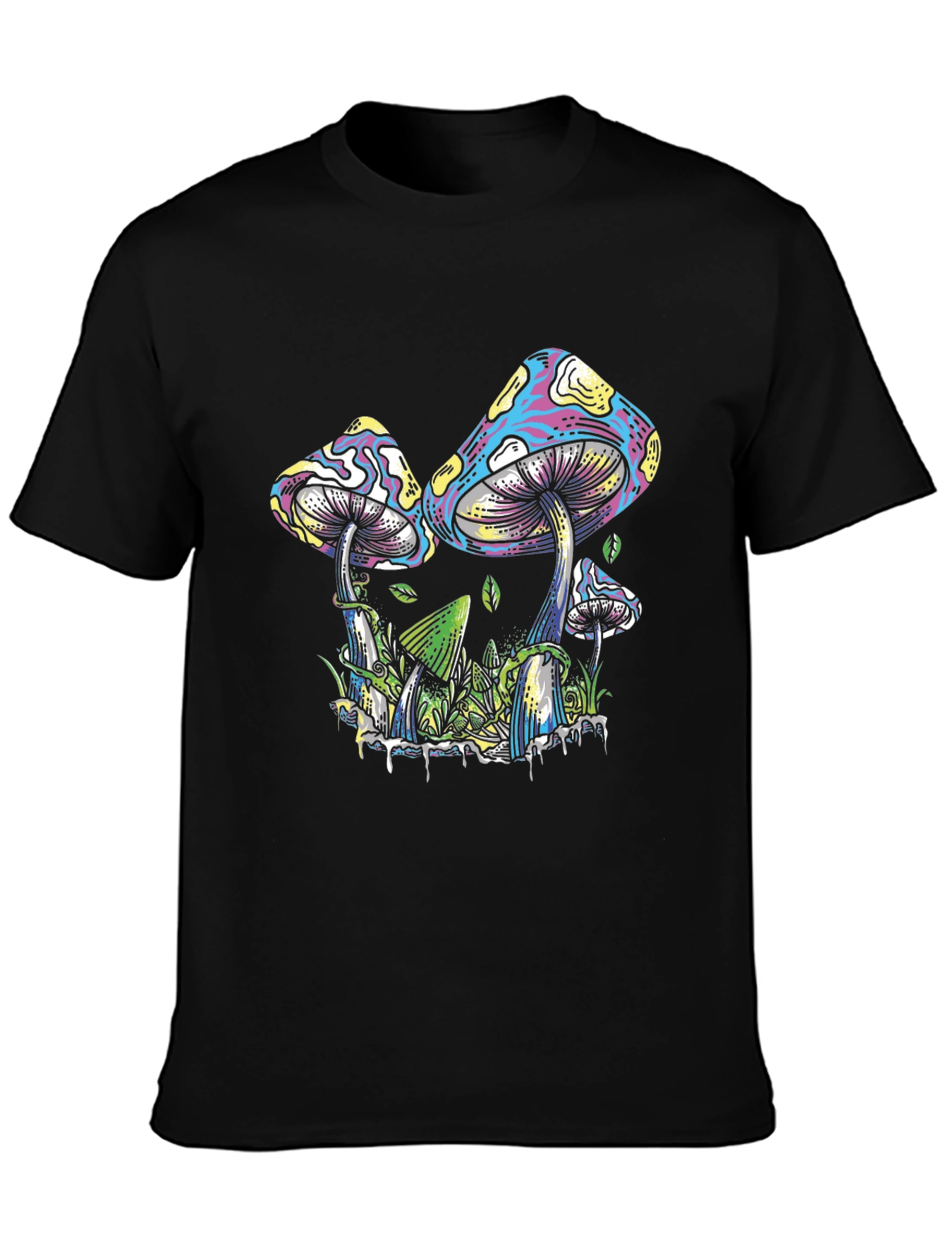 Psychedelic Mushroom Graphic Tee - Black Cotton T-Shirt