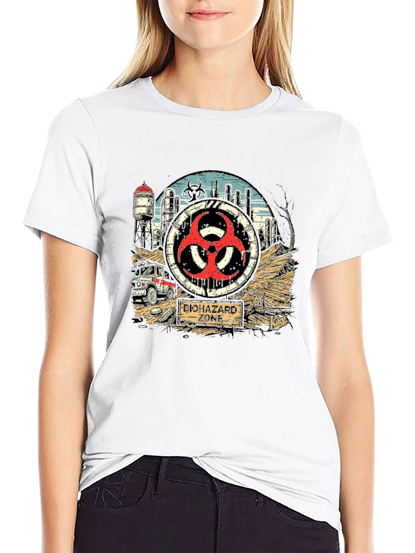 Biohazard Zone Graphic T-Shirt - Stylish Danger Tee