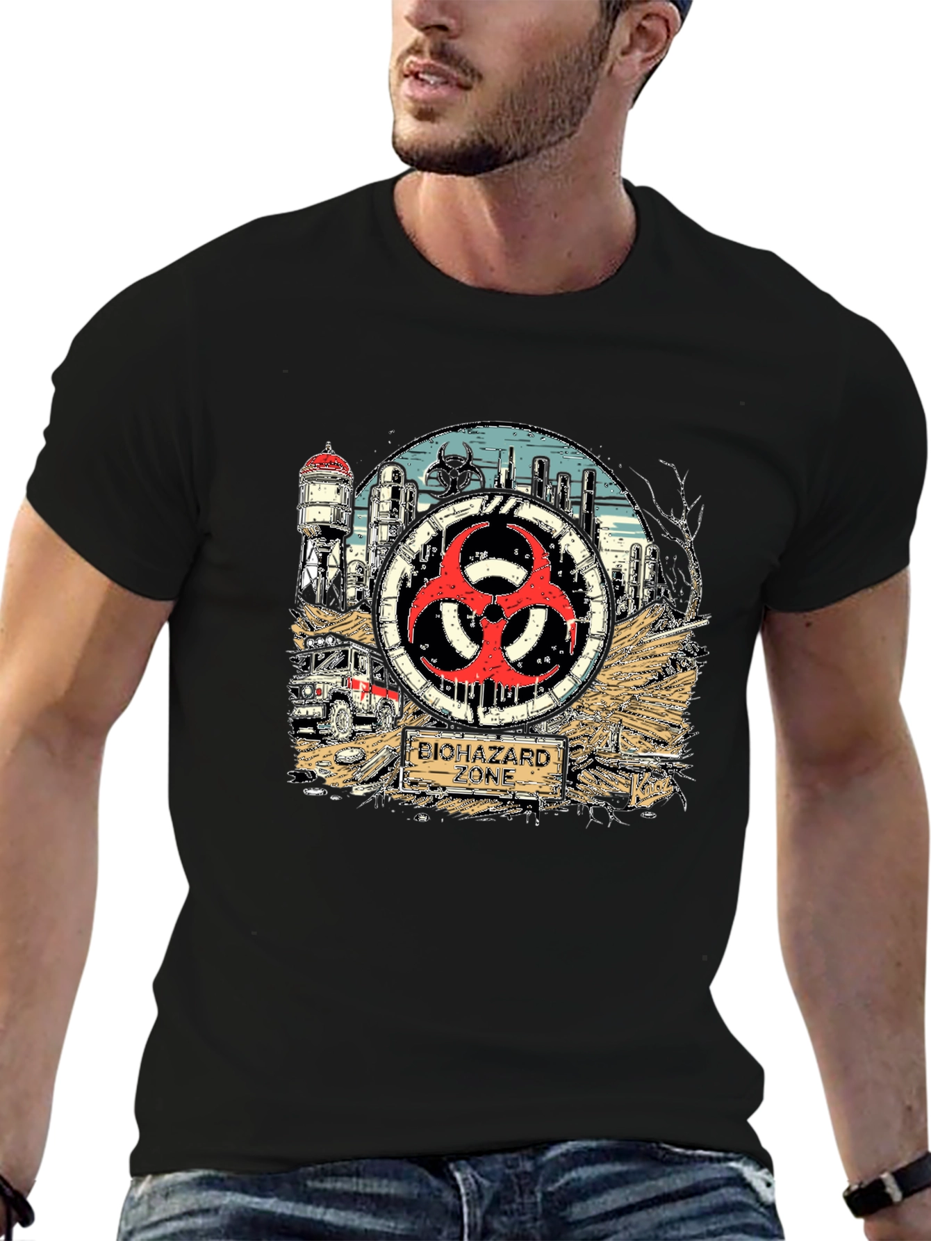 Biohazard Zone Graphic T-Shirt - Stylish Danger Tee