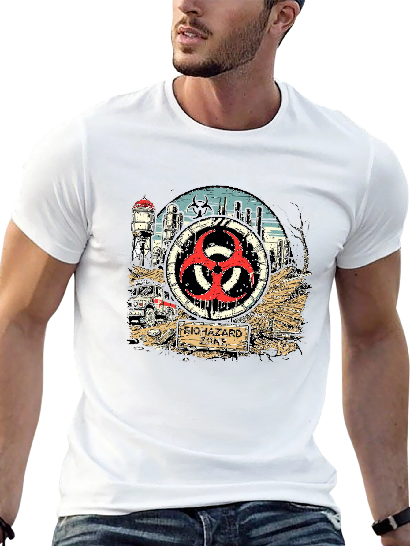 Biohazard Zone Graphic T-Shirt - Stylish Danger Tee