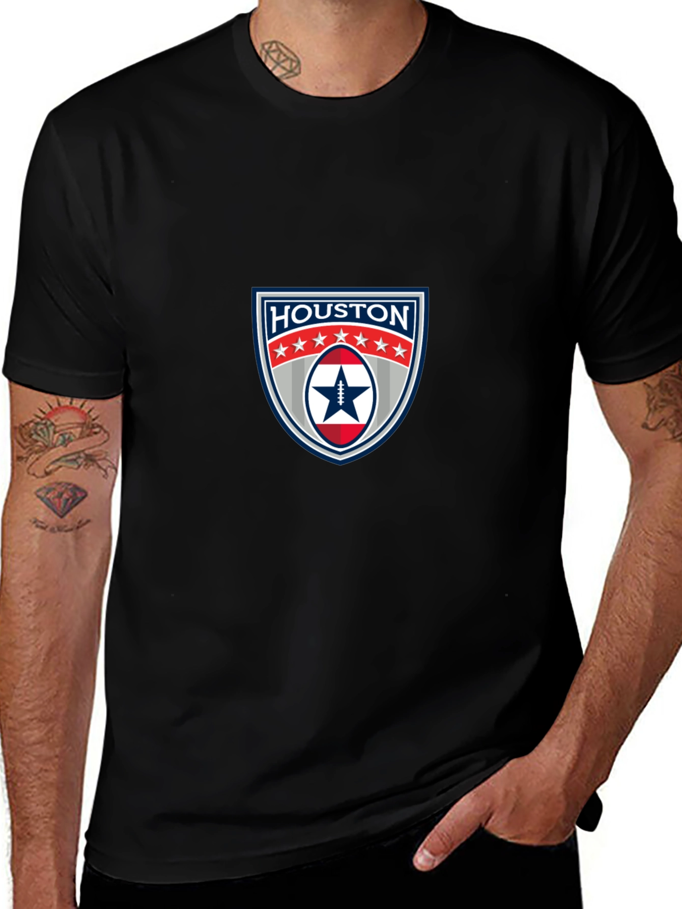 Houston Football Shield Black T-Shirt