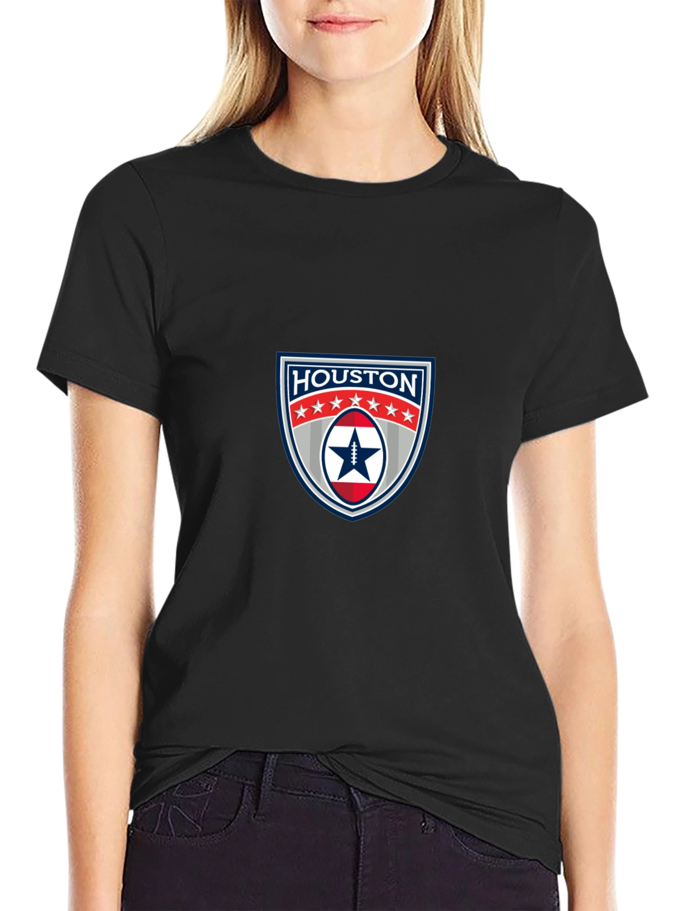 Houston Football Shield Black T-Shirt