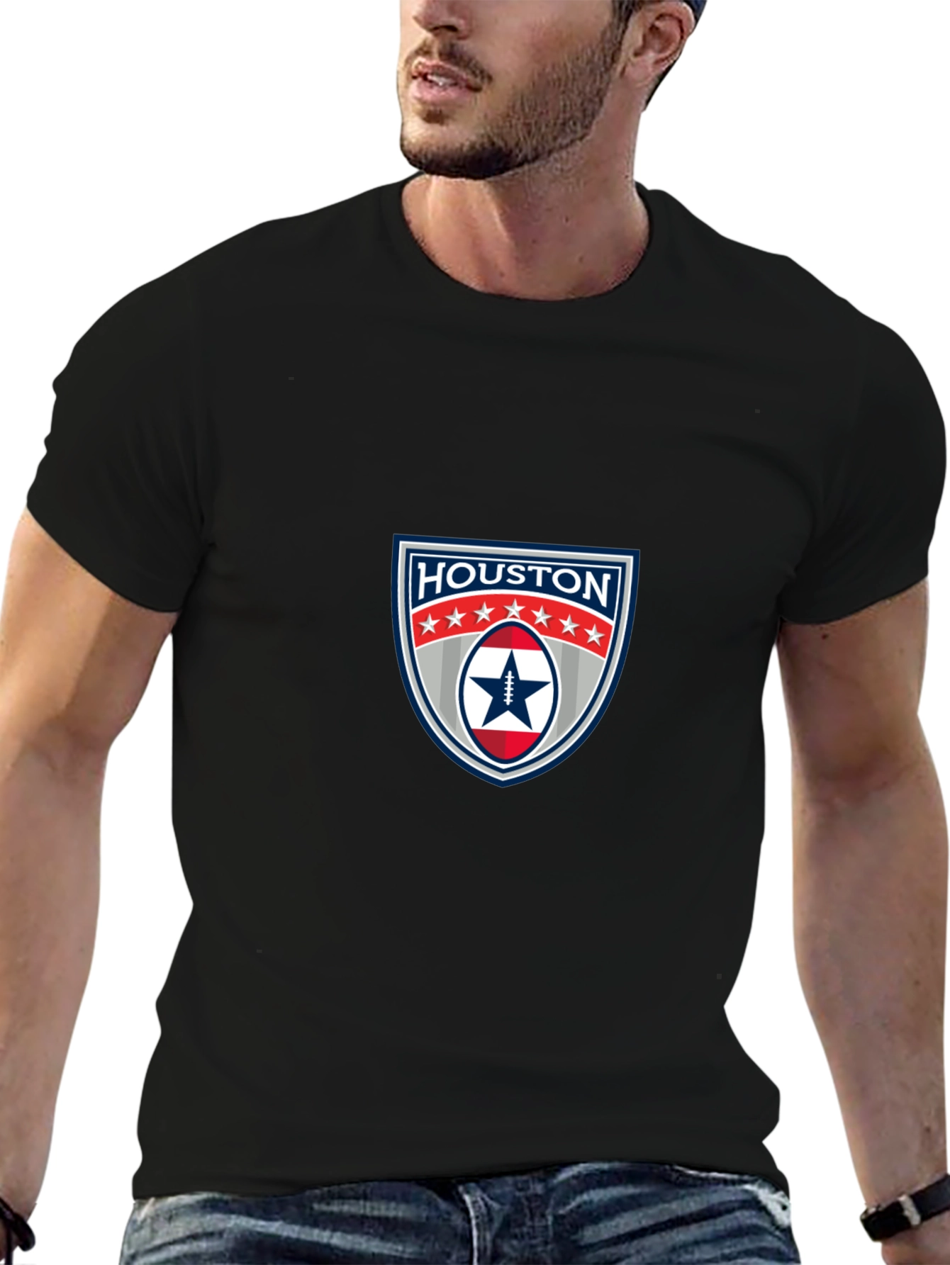 Houston Football Shield Black T-Shirt