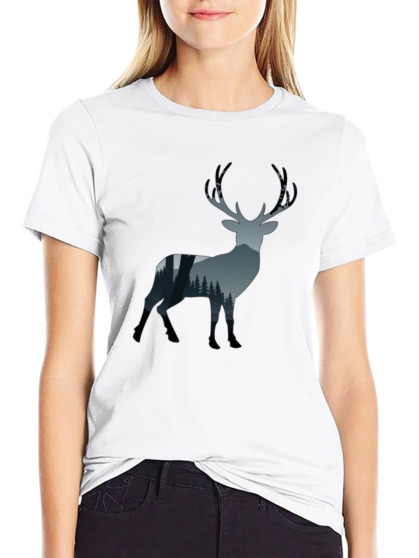 Deer Forest Silhouette Graphic T-Shirt