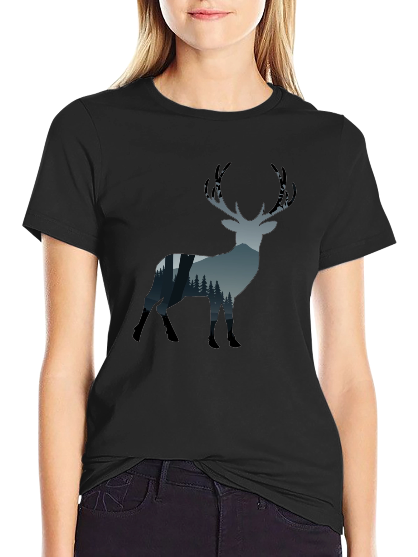 Deer Forest Silhouette Graphic T-Shirt