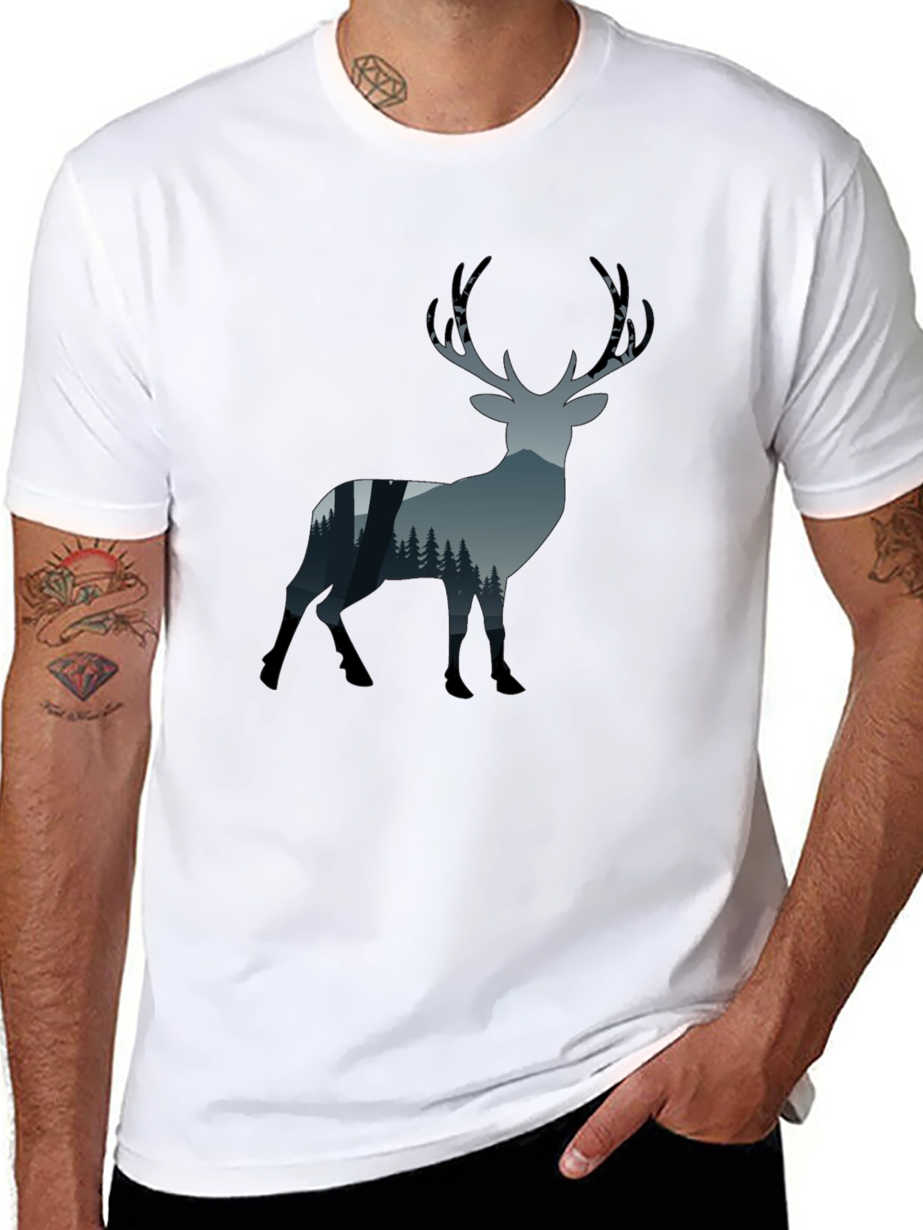 Deer Forest Silhouette Graphic T-Shirt