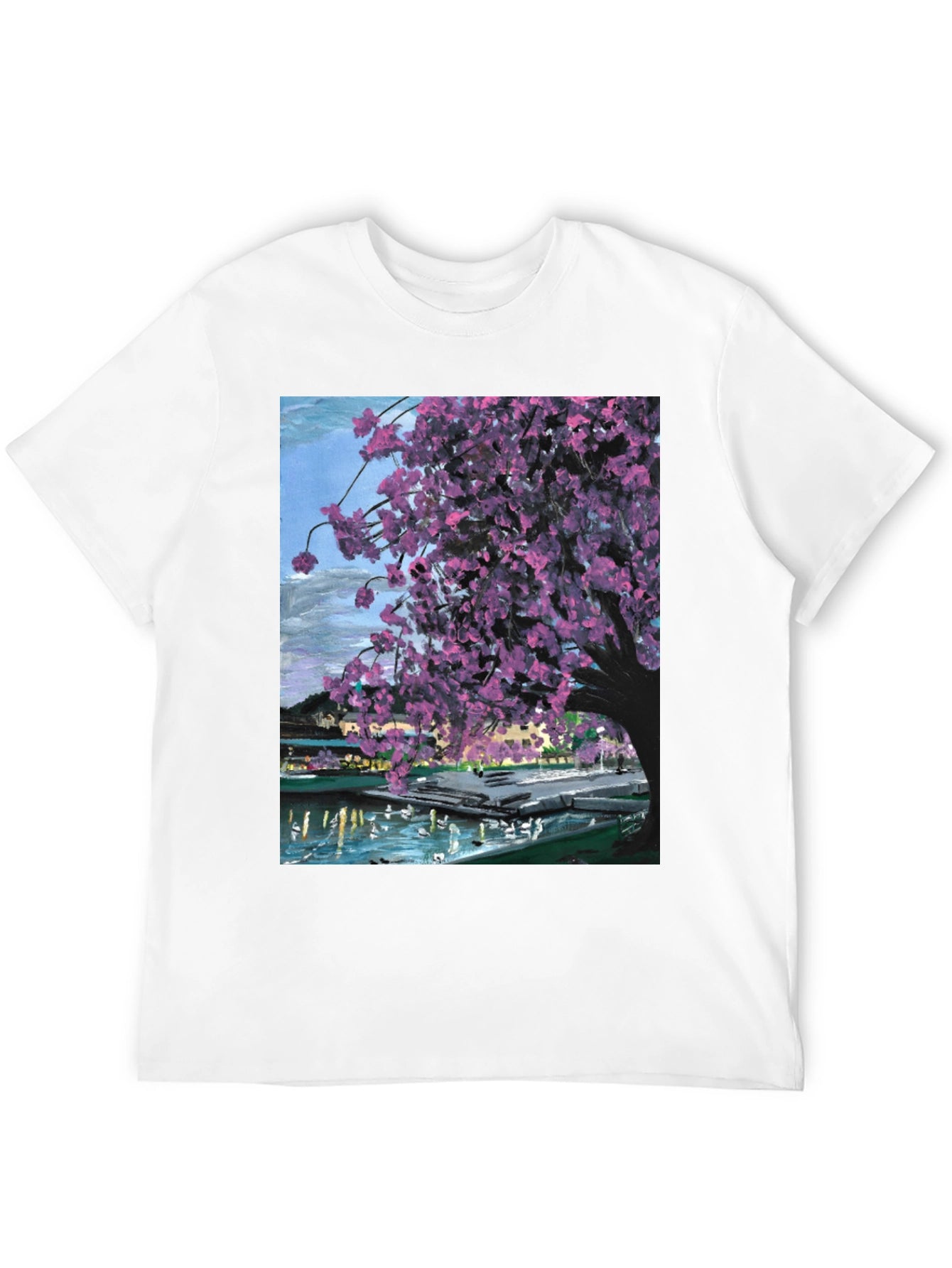 Cherry Blossom Art Graphic Tee - Black Cotton Blend