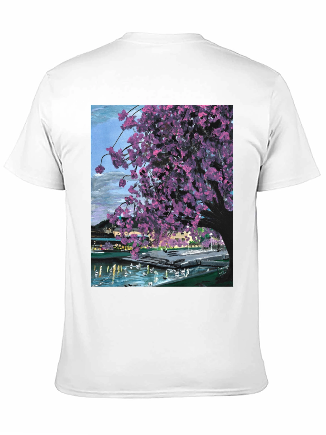 Cherry Blossom Art Graphic Tee - Black Cotton Blend