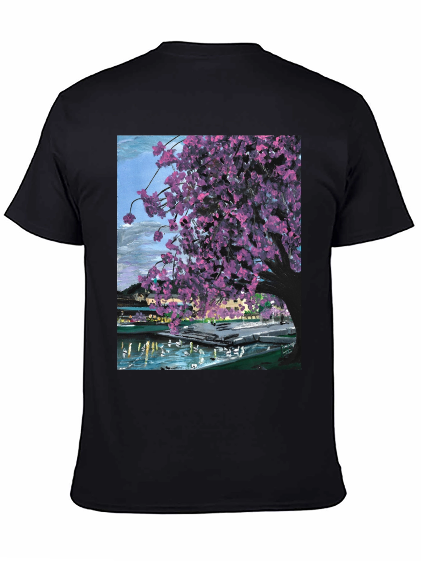 Cherry Blossom Art Graphic Tee - Black Cotton Blend