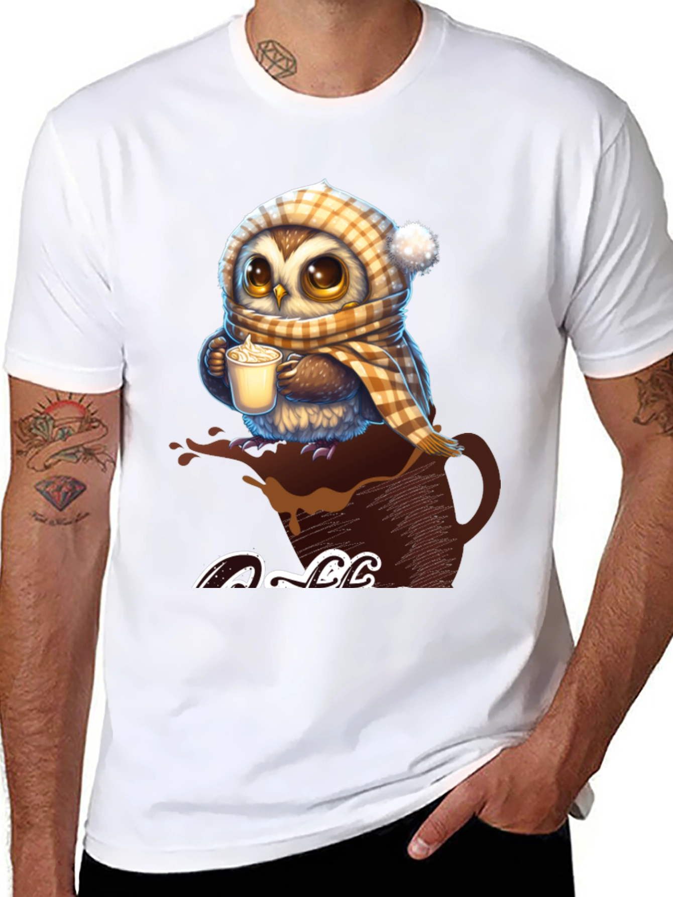 Cute Owl Coffee Lover Graphic T-Shirt