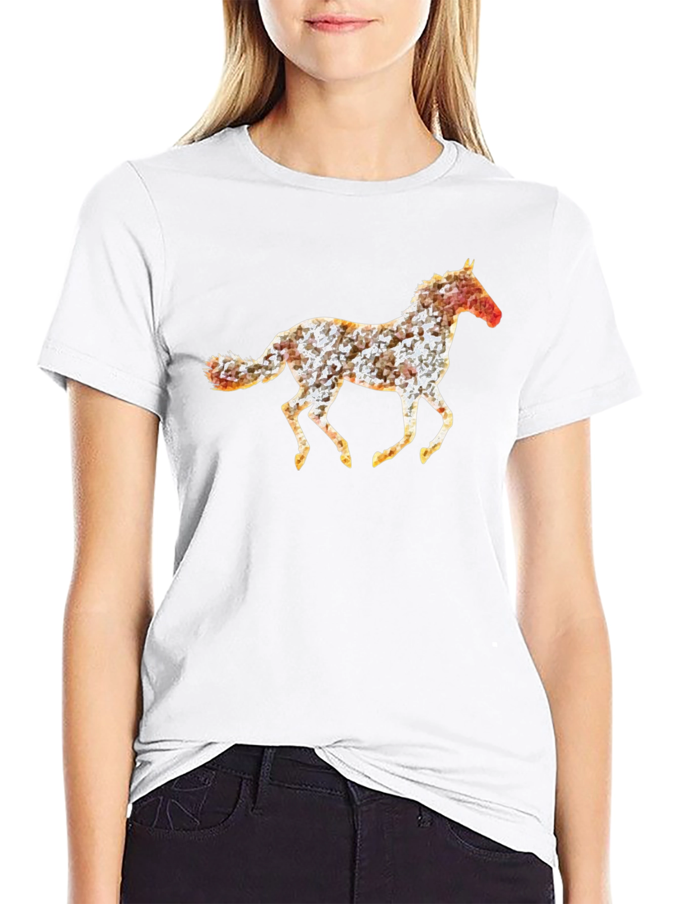Geometric Horse Print Black T-Shirt