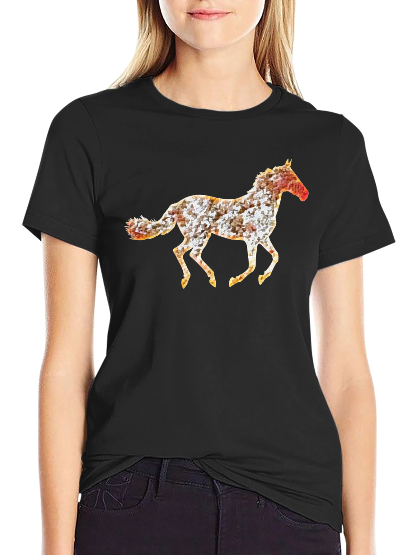 Geometric Horse Print Black T-Shirt