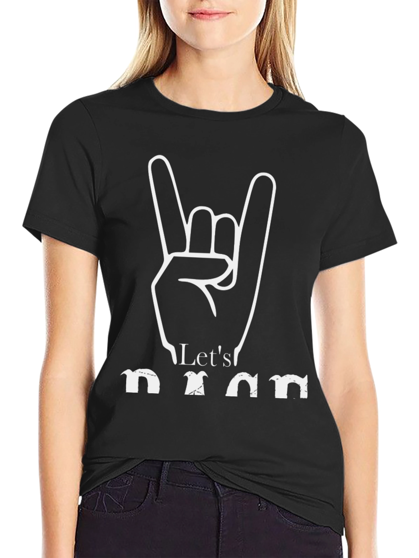 Lets Rock Black Graphic T-Shirt