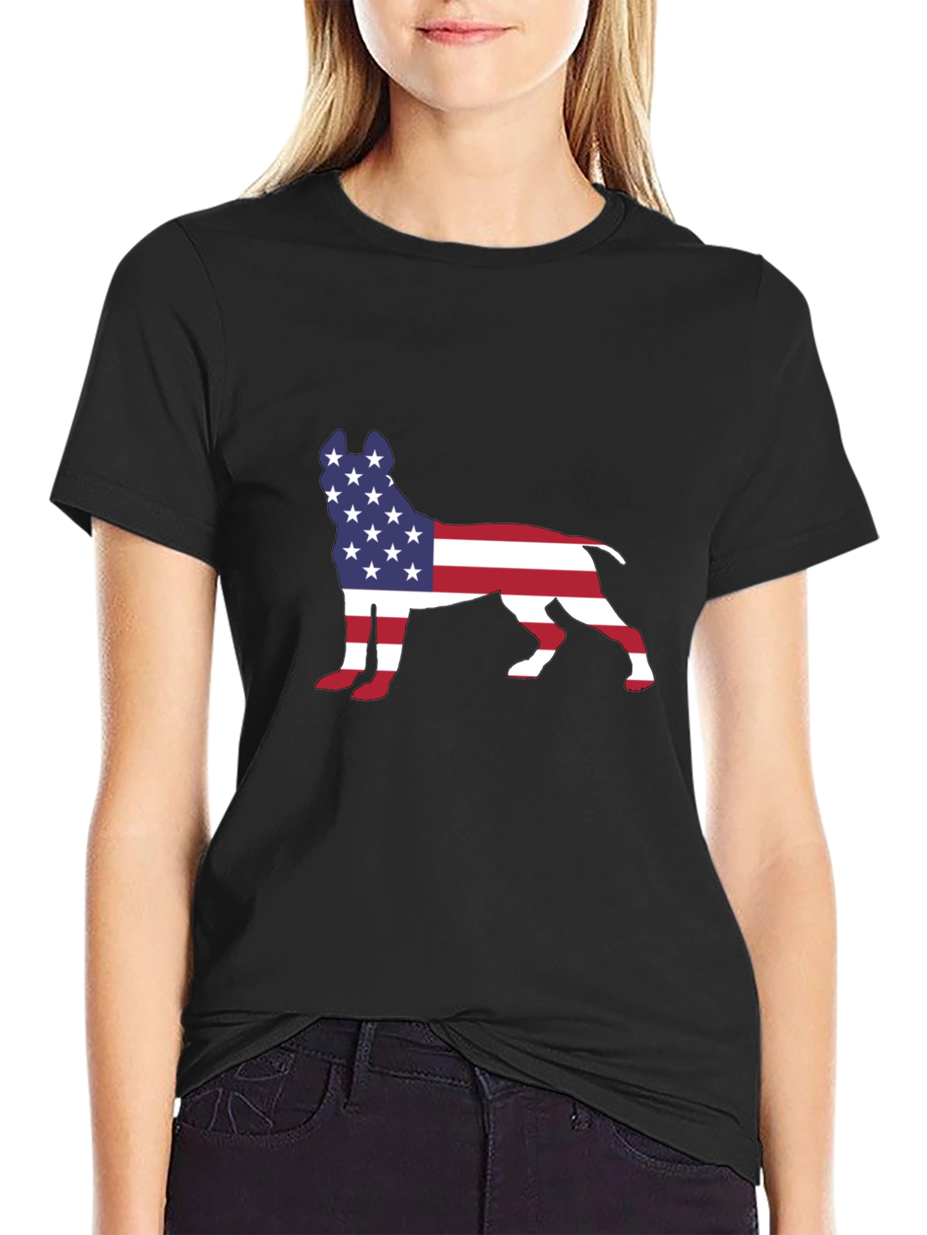 American Flag Dog Silhouette T-Shirt