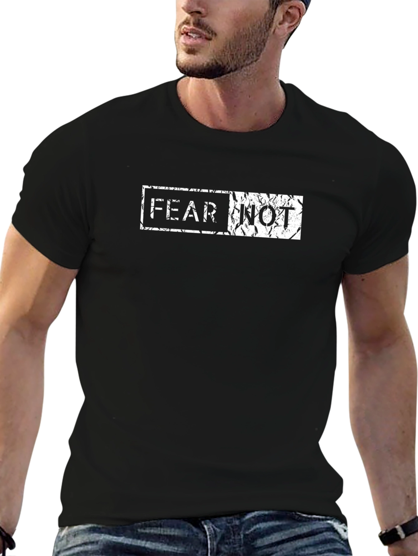 Fear Not Distressed Graphic Tee - Black