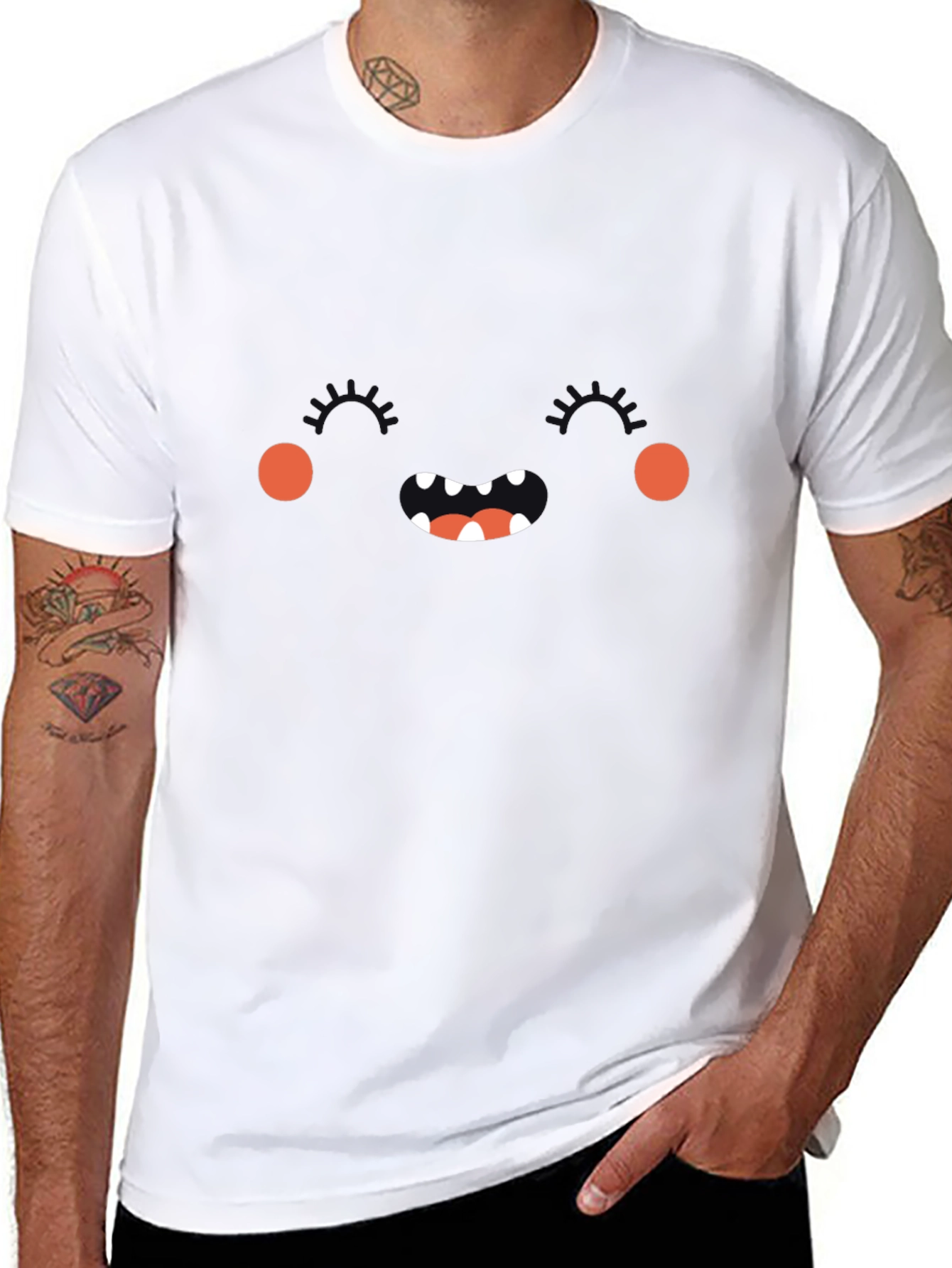 Monster Face Graphic Tee - Black Cotton T-Shirt