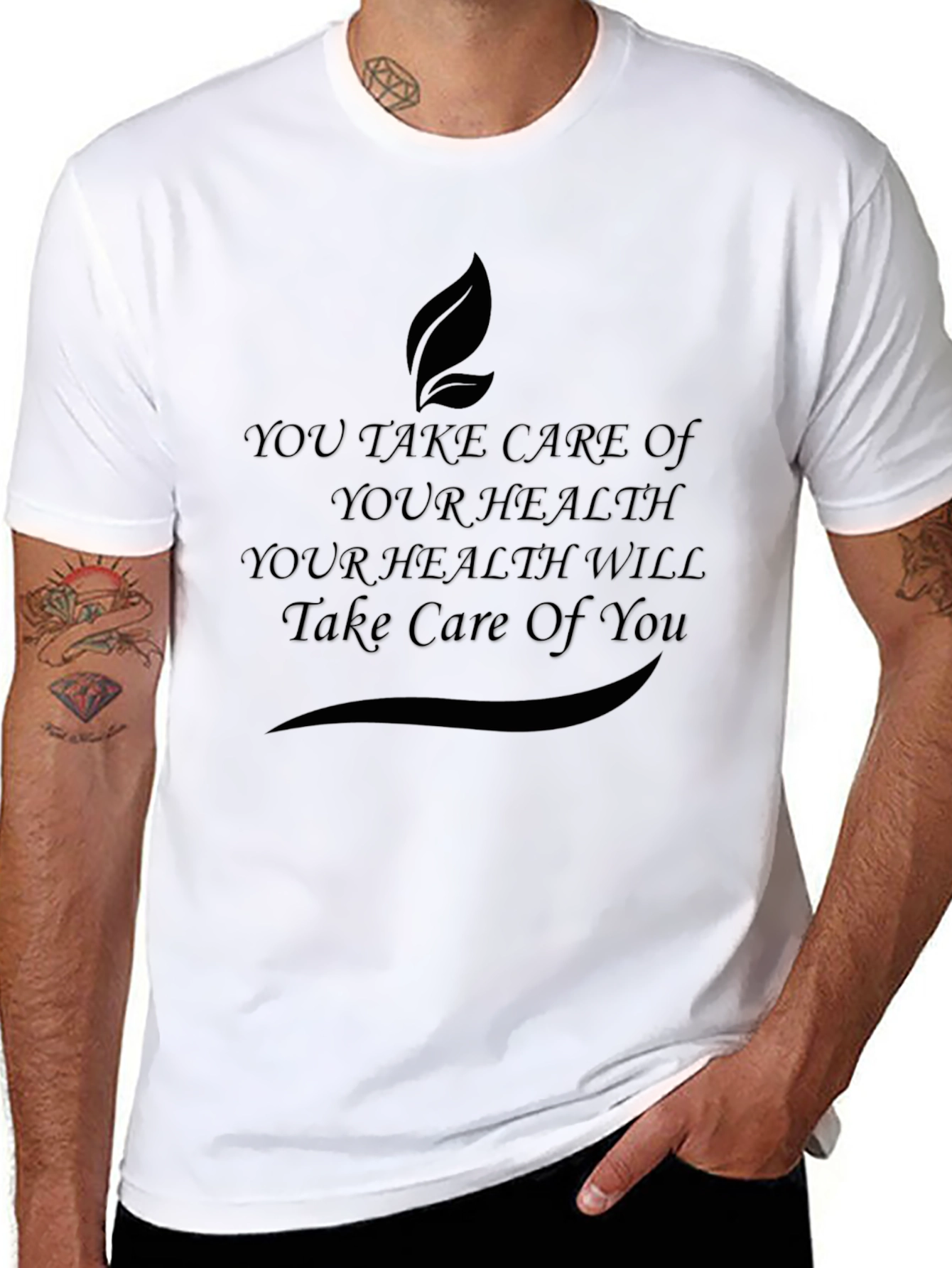 Health Quote Black T-Shirt - Self Care Message