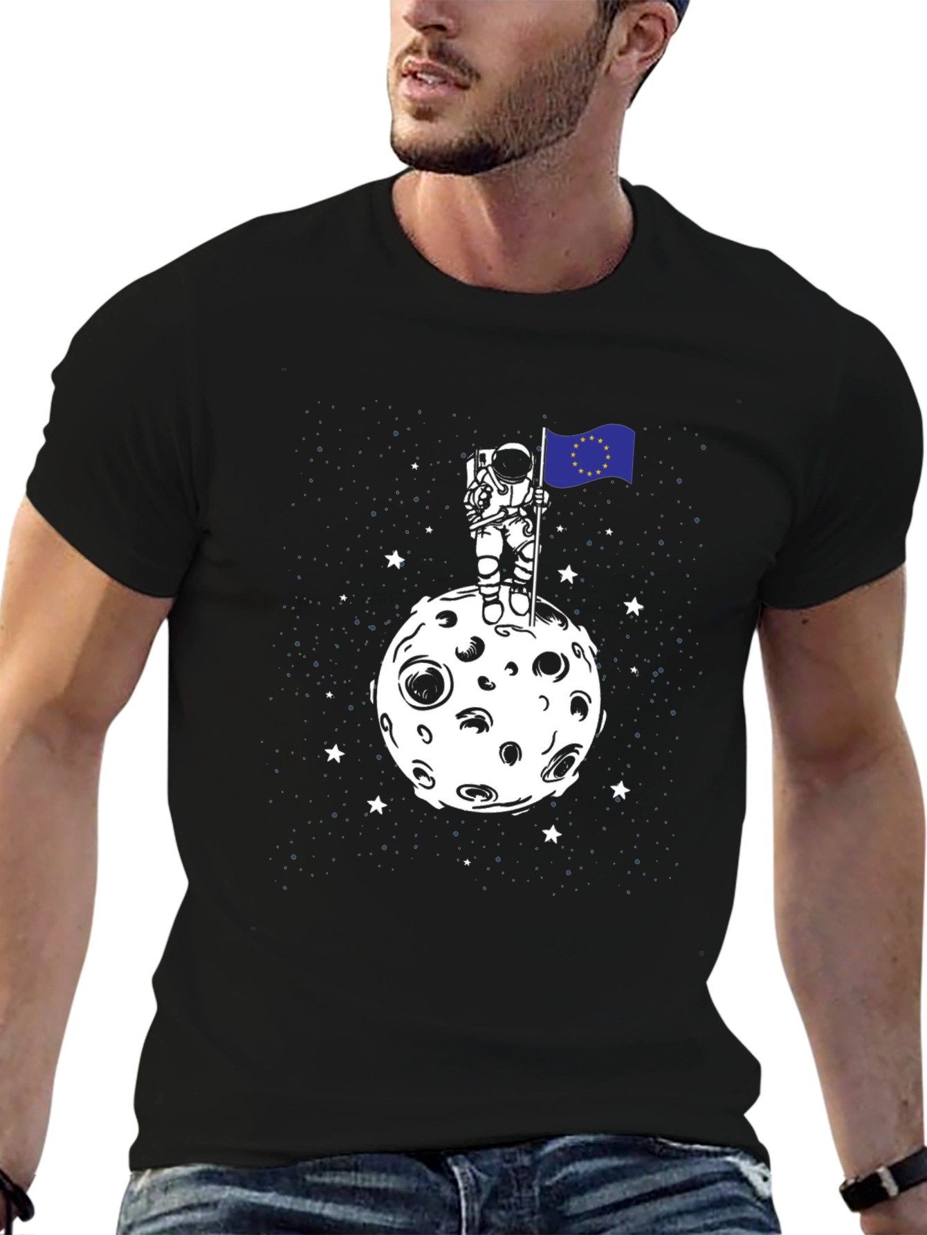 Astronaut EU Flag Moon T-Shirt - Space Graphic Tee