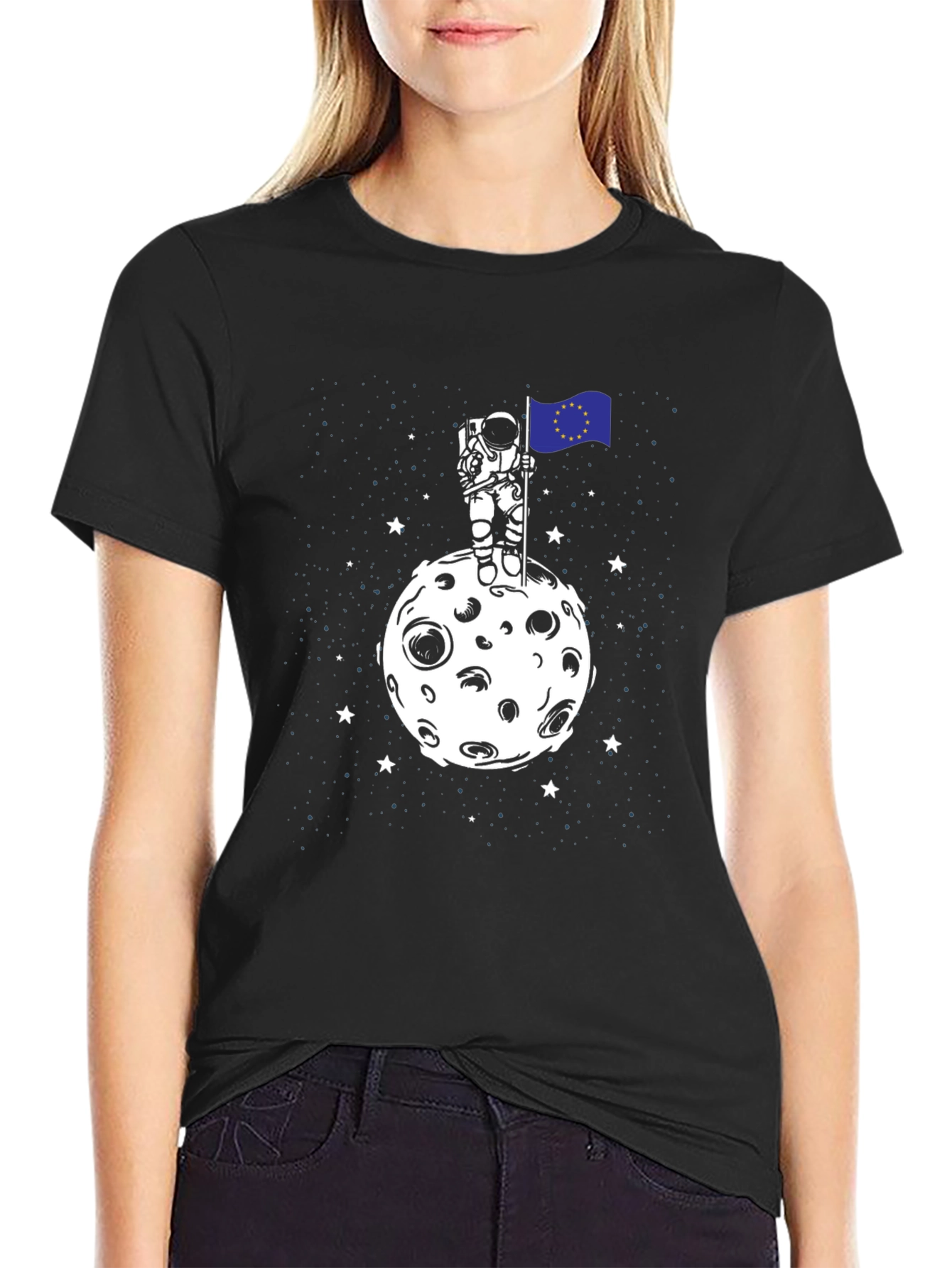 Astronaut EU Flag Moon T-Shirt - Space Graphic Tee