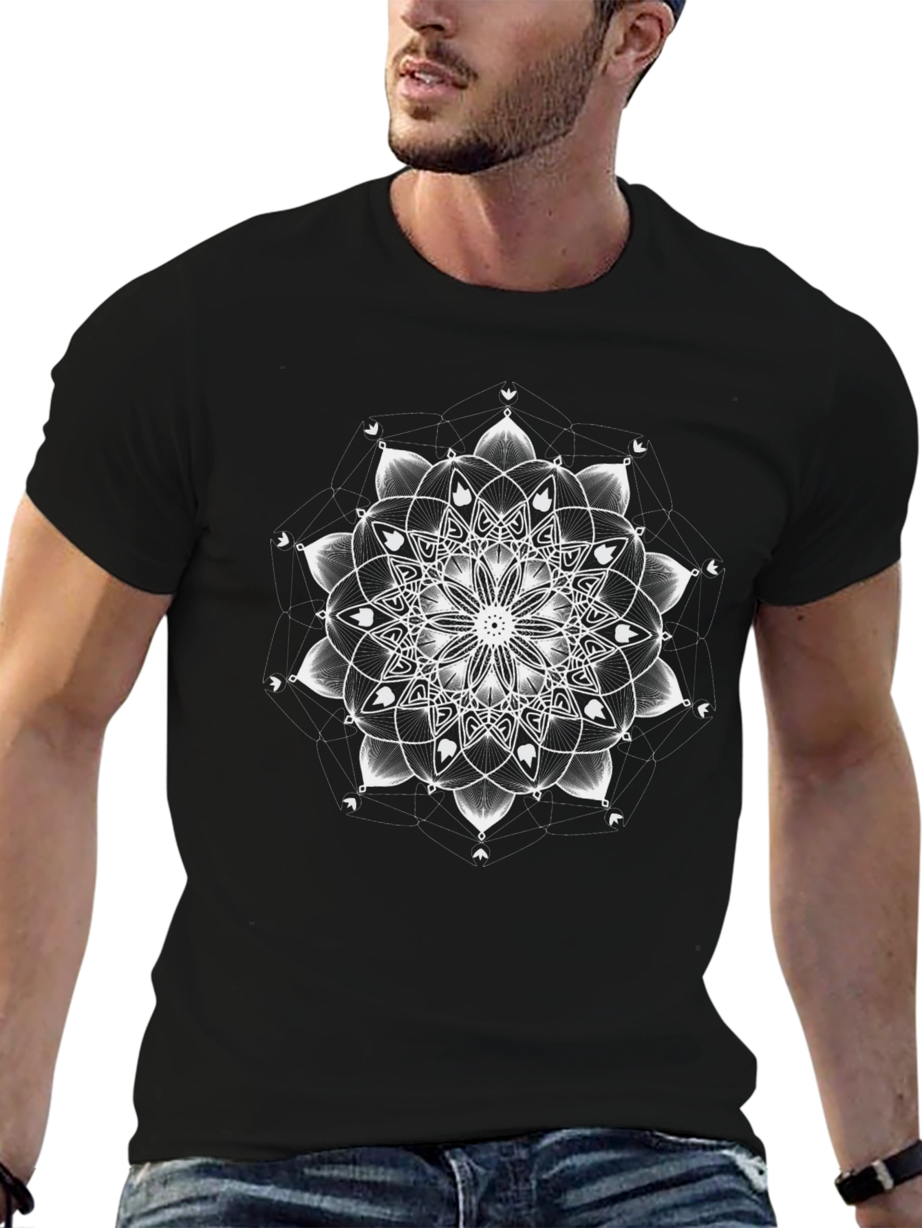Geometric Mandala Graphic Tee - Black