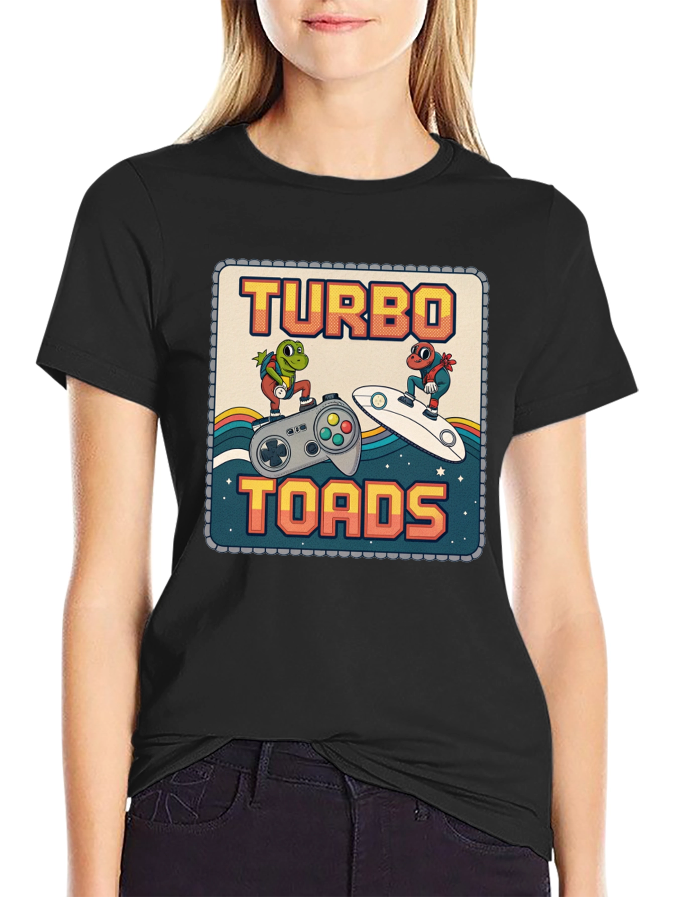 Turbo Toads Retro Gaming Black T-Shirt