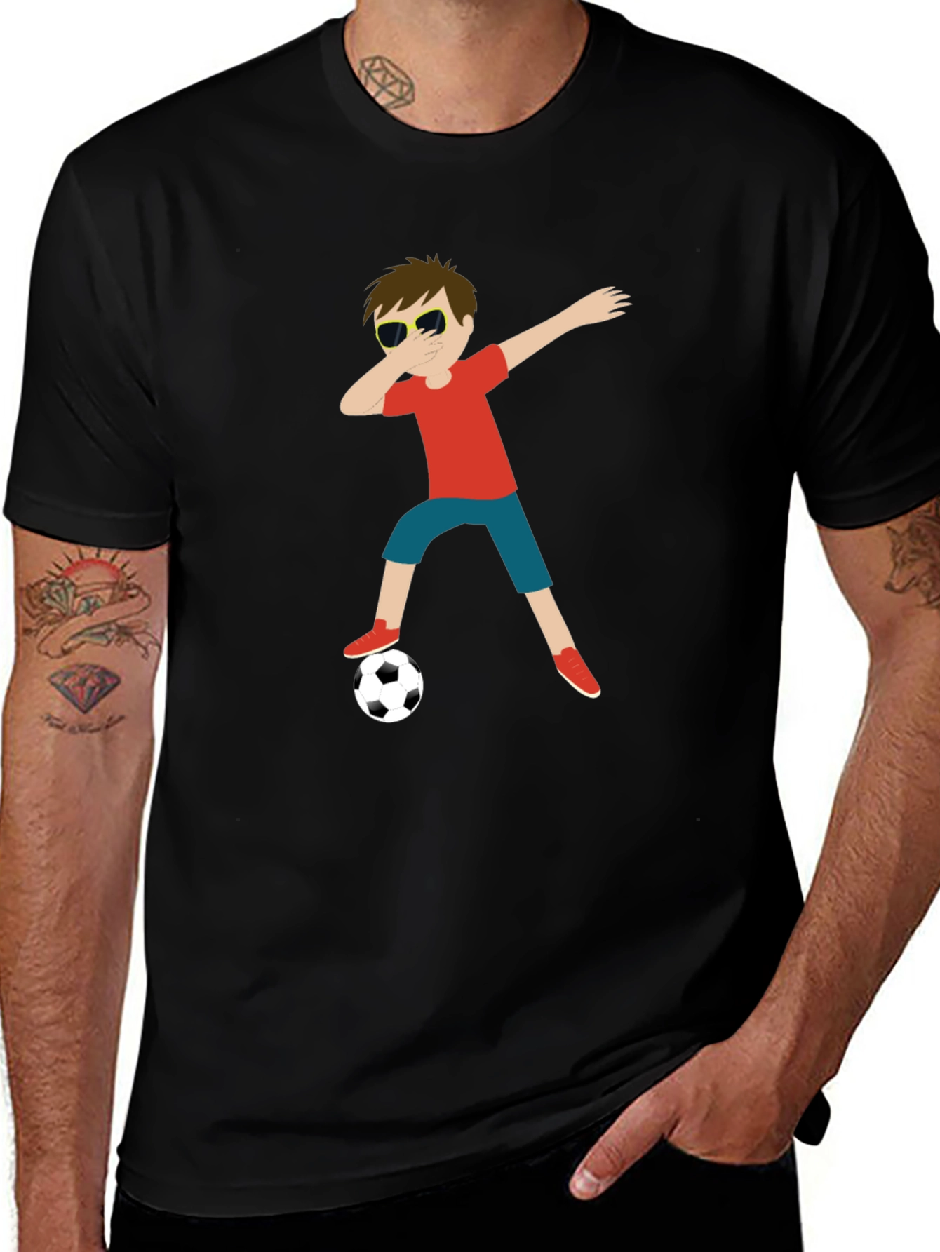 Cartoon Dab Soccer Boy Black Tee