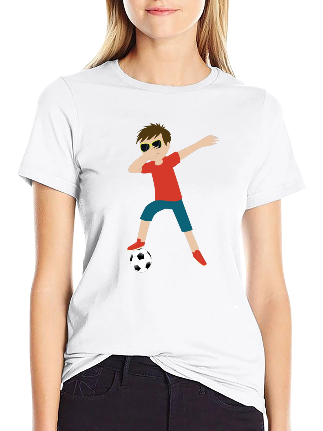 Cartoon Dab Soccer Boy Black Tee