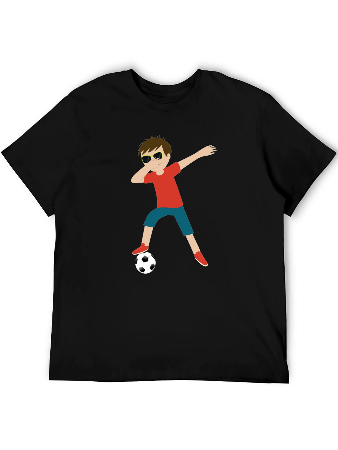Cartoon Dab Soccer Boy Black Tee