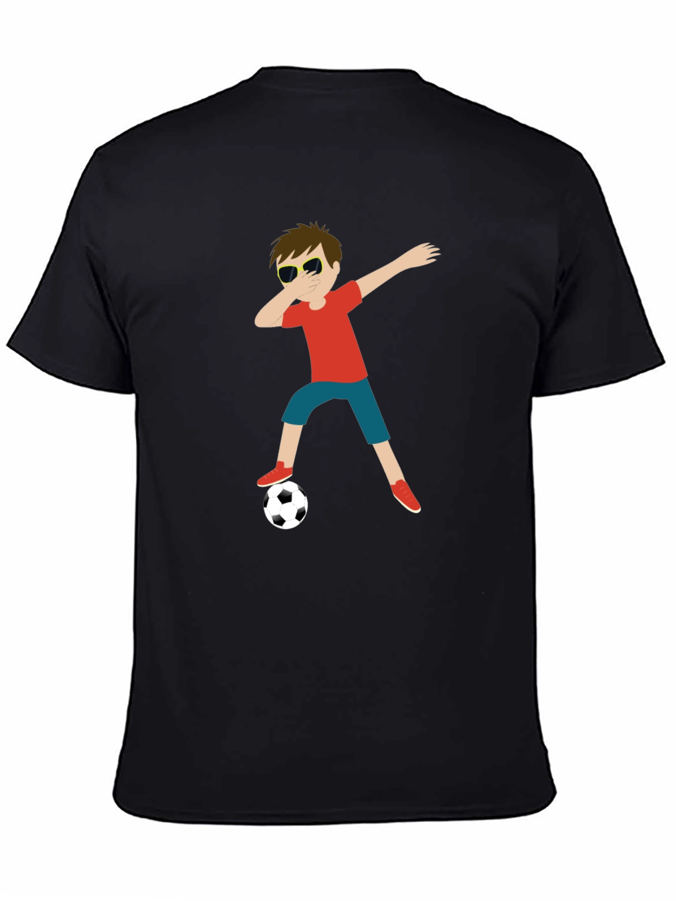 Cartoon Dab Soccer Boy Black Tee