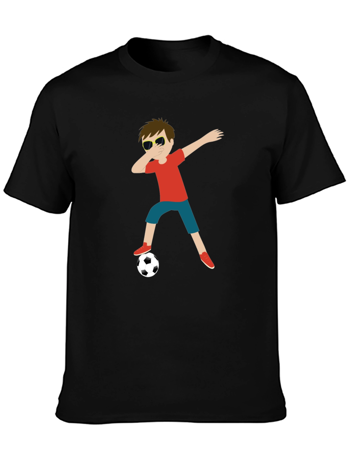 Cartoon Dab Soccer Boy Black Tee