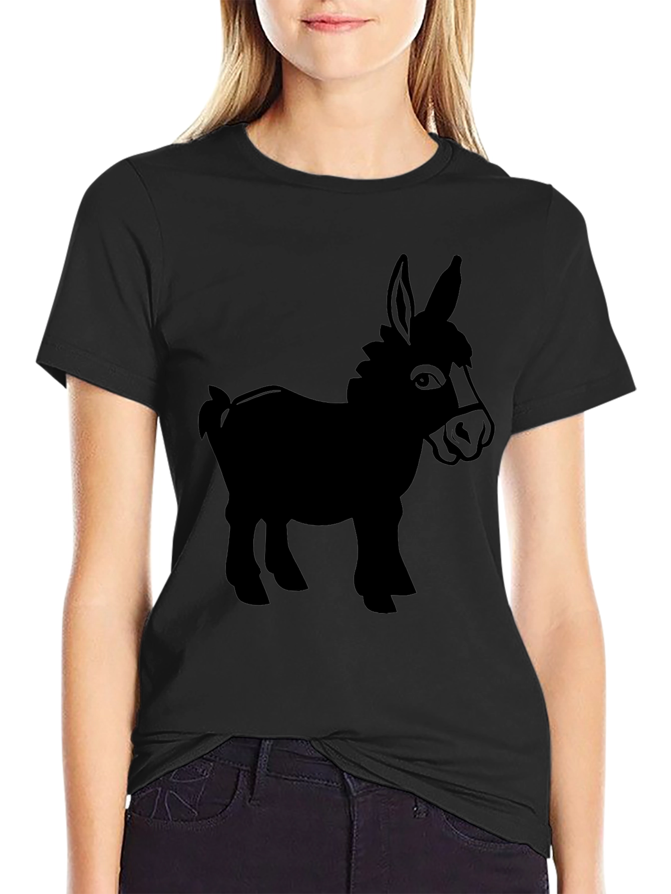 Donkey Silhouette Graphic Tee - Black Cotton Blend