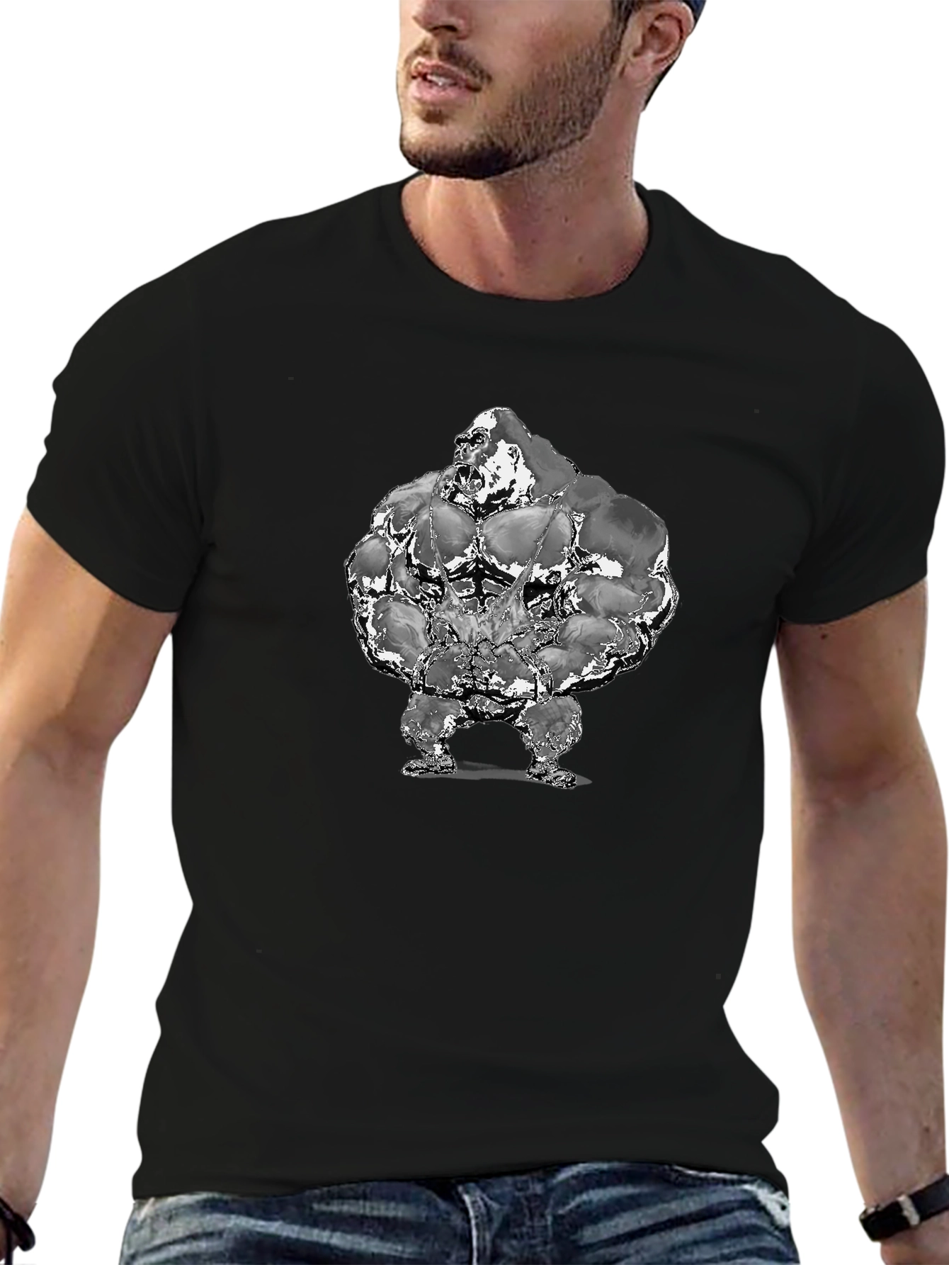 Muscle Gorilla Graphic Tee - Black Cotton T-Shirt