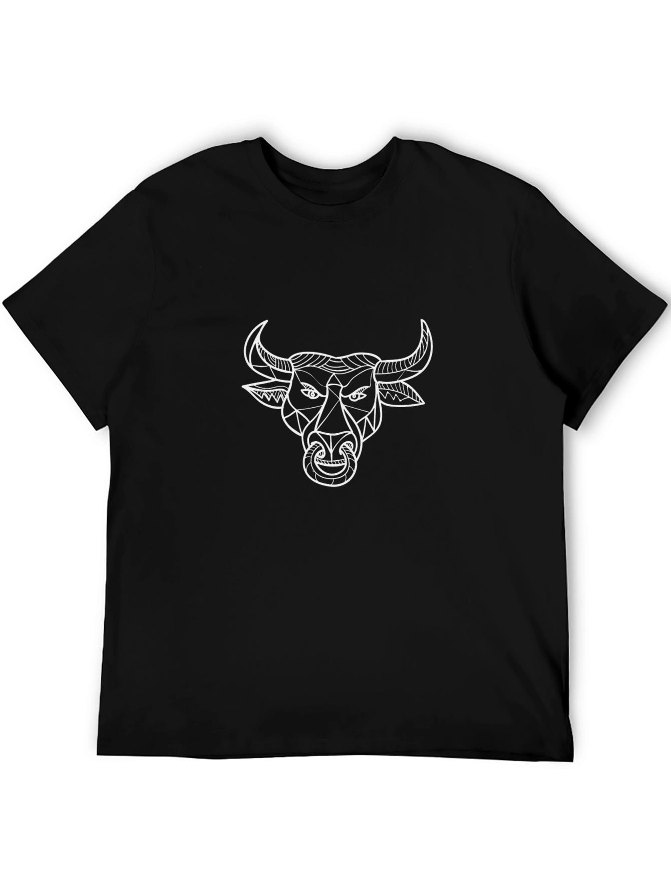 Geometric Bull Graphic Tee - Black Cotton T-Shirt