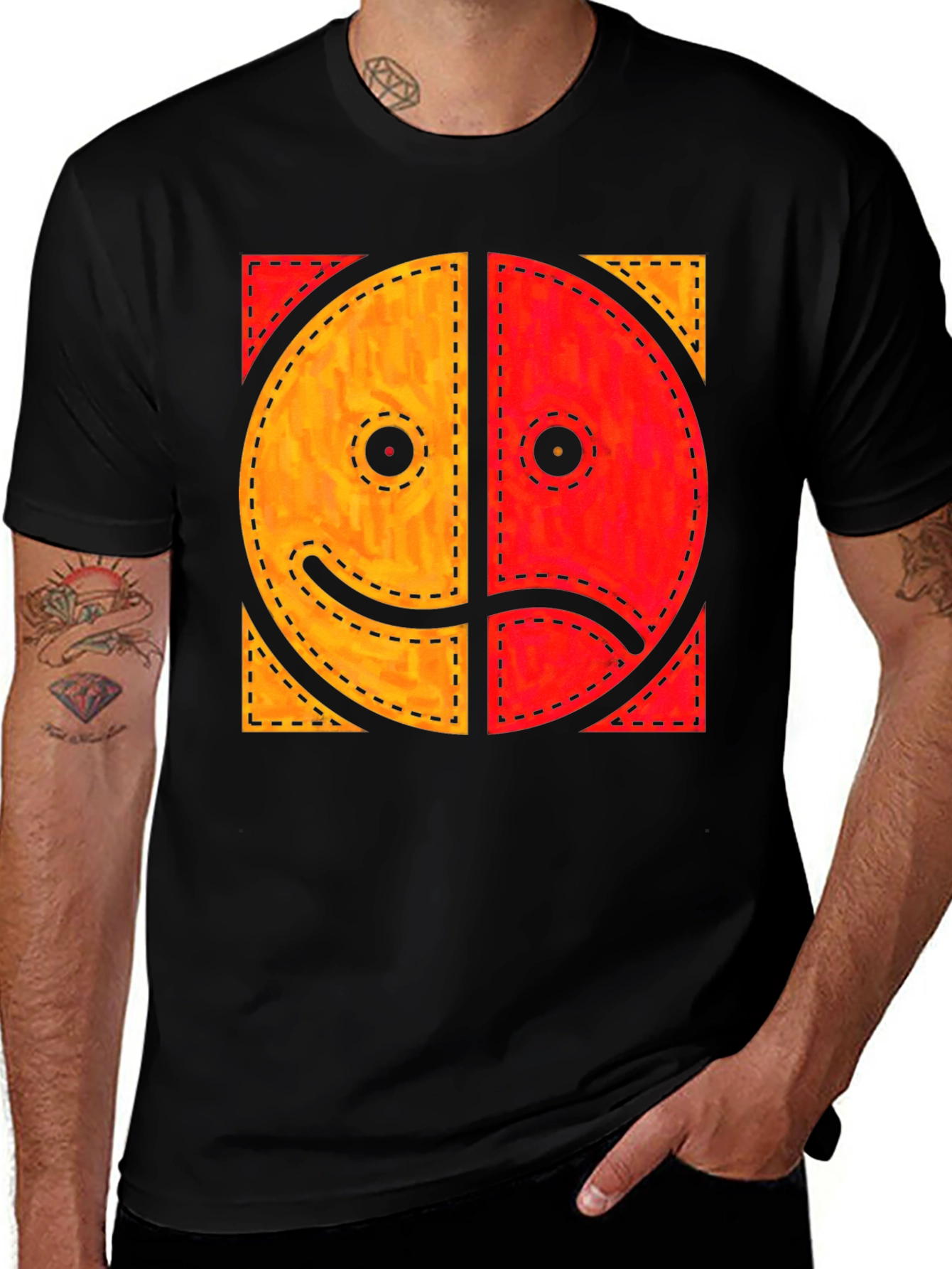 Duality Smiley Graphic Tee - Happy Sad Face T-Shirt