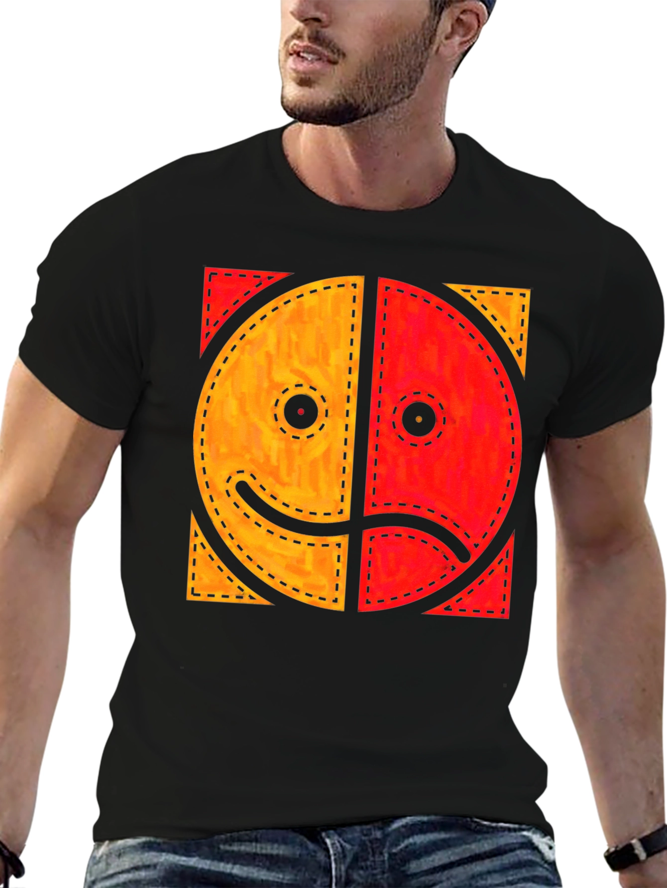 Duality Smiley Graphic Tee - Happy Sad Face T-Shirt