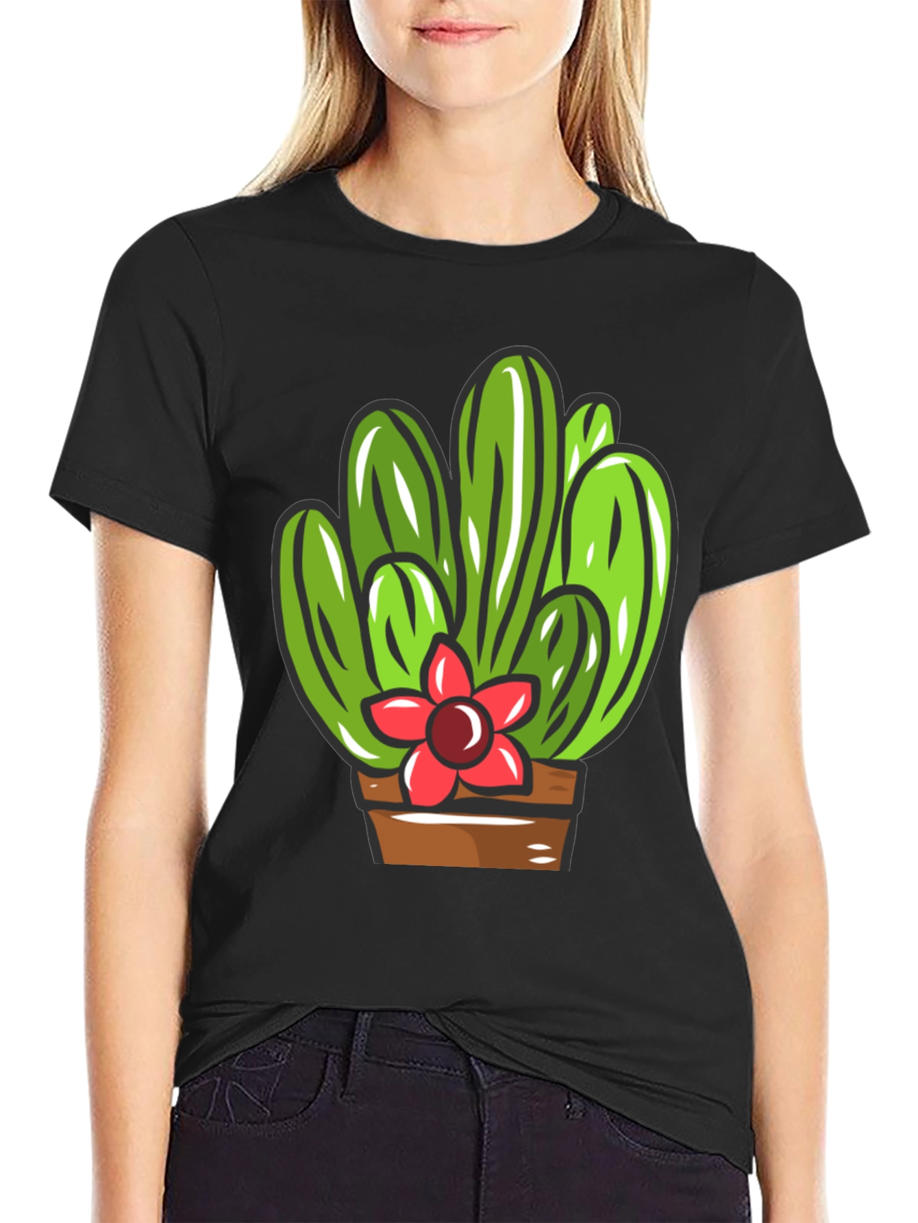 Cactus Flower Graphic T-Shirt - Black Cotton Tee