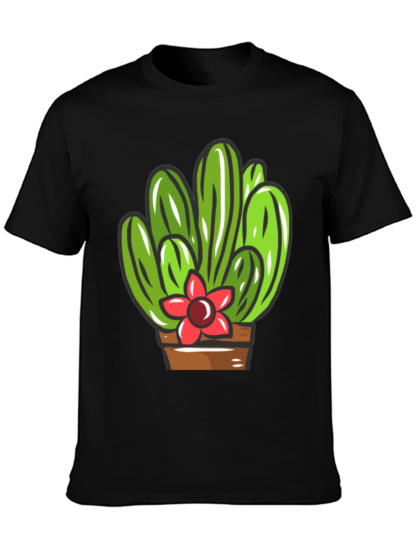 Cactus Flower Graphic T-Shirt - Black Cotton Tee