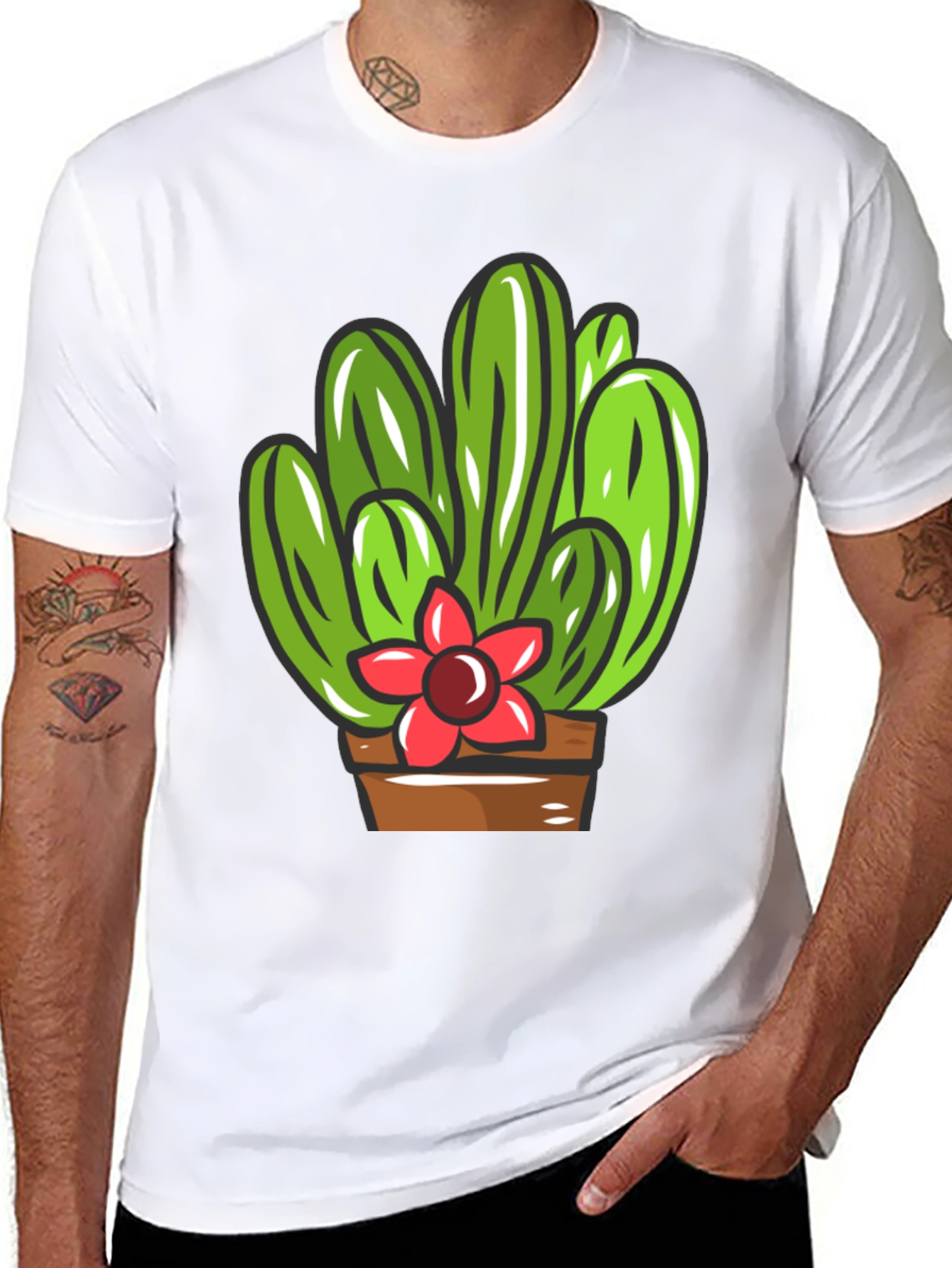 Cactus Flower Graphic T-Shirt - Black Cotton Tee